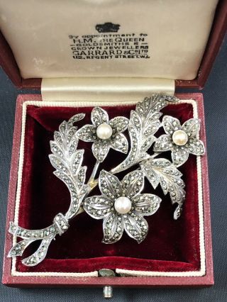 Antique Art Deco Nouveau Sterling Silver Marcasite Lilly Brooch 1900’s Signed
