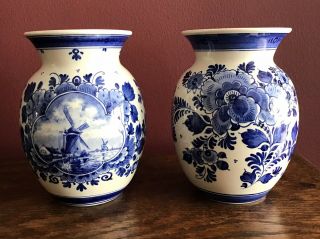Fine Vintage Delft Blue Vases Zenith Gouda Holland