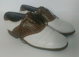 Vintage Footjoy Classics 50963 Mens Golf Shoes (size 9.  5) White/brown Saddle
