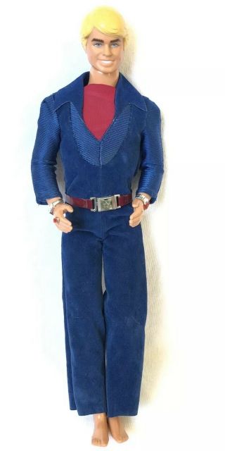 Vtg 1977 Superstar Era Ken Blue Velour Jumpsuit Belt Swivel Waist 2211 Watch