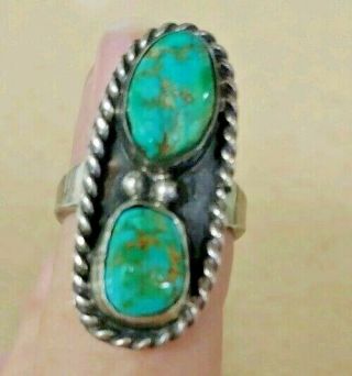 Vintage Unmarked Native American Sterling Silver Green Turquoise Ring Sz 4.  5 N