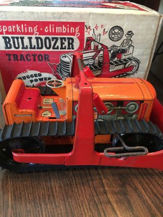 Vintage Marx Wind - Up Caterpillar Sparkling Climbing Bulldozer Tractor W/orig Box