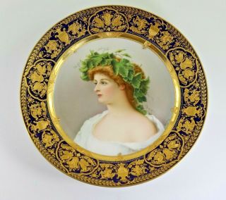 Antique Royal Vienna Beehive Heavy Gold Gilt Painted Plate,  Lady Portrait Wagner