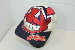Vintage Cleveland Indians Chief Wahoo The Game Big Logo Snapback Cap Hat Mlb