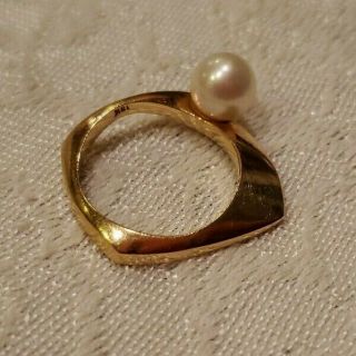 18k Yellow Gold 7mm Pearl Ring 5g Scrap Or Wear Vintage
