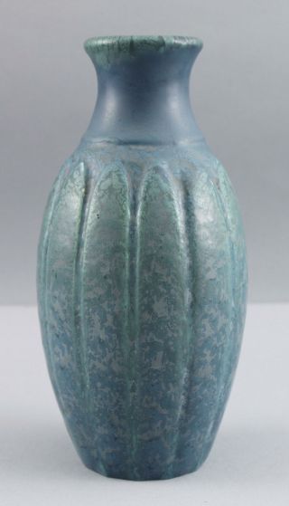 Antique Arts & Crafts HAMPSHIRE ART POTTERY Blue Green Curdled Glaze Vase 11 /1 2