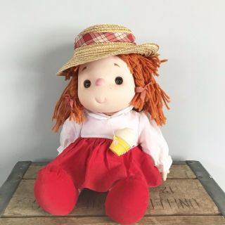 L@@k Rare Vintage Ice Cream Doll 1980 J Shin Co Ginger Red Yarn Hair Plaid Hat