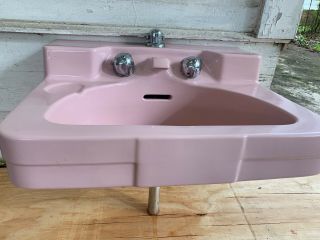 Vtg Ceramic 1950 Crane Drexel Pink Bathroom Sink W/original Faucet