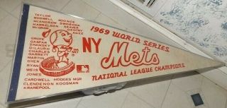 Vintage 1969 York Mets World Series Pennant - White With Red Lettering