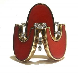 14k Yellow Gold.  09ct Vs1 G Diamond Carnelian Art Deco Ring 8.  7g Rare Antique