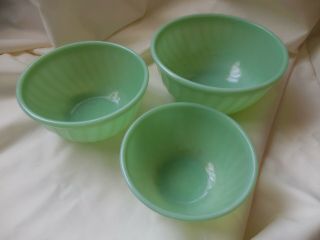 Set Of 3 Vtg Fire King Jadeite Glass Swirl Nesting Mixing Bowls 6 " 7 " 8 "