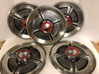 Vintage Set Of 5/1965 Ford Galaxie Ltd 4 Bar Spinner Hubcaps 15 " Wheel Covers