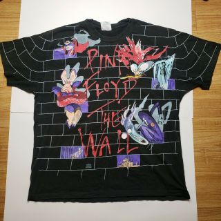 Vintage 1982 Pink Floyd Music The Wall Graphic T - Shirt Large All Over Print Rare