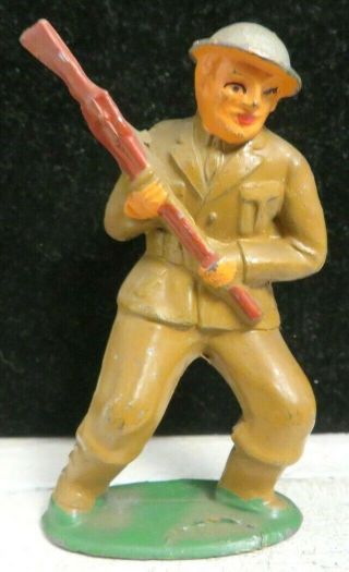 Vintage Barclay Lead Toy Soldier Clubbing With Rifle Rare Cast Helmet B - 109