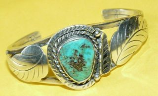 Vtg Old Pawn Native Navajo Sterling Silver Turquoise Cuff Bracelet Signed 32.  9g
