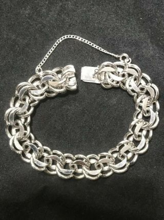 Quality Vintage Double Link Sterling Silver Heavy Starter Charm Bracelet 7.  5”