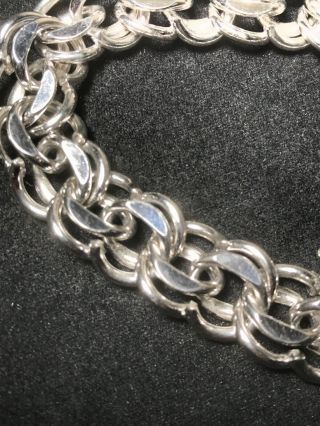Quality Vintage Double Link STERLING SILVER Heavy Starter Charm Bracelet 7.  5” 4