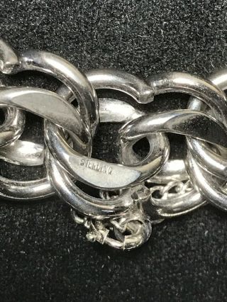 Quality Vintage Double Link STERLING SILVER Heavy Starter Charm Bracelet 7.  5” 5