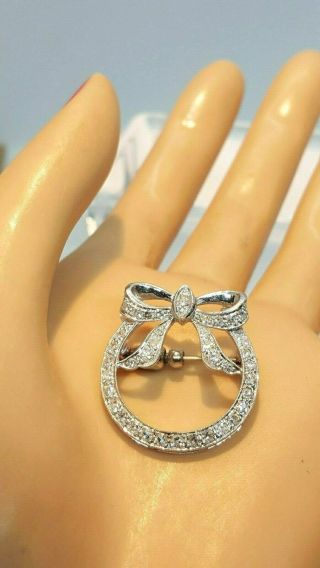 Vintage 14k White Gold Diamond Floral Bowtie Bow Brooch Pin
