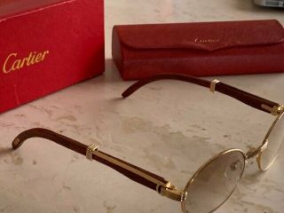 Cartier Giverny Vintage 135b Eyelasses Wood Wooden With Gold Frames 49 20
