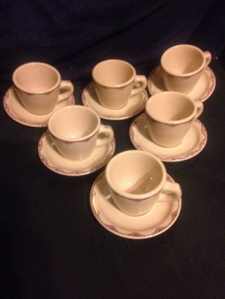 6 Vintage Albert Pick Co.  Vitrified China Cups & Saucers Restaurant Ware