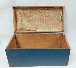 Antique Diminutive Dome Top Pine Blanket Box Chest in Blue Paint 3
