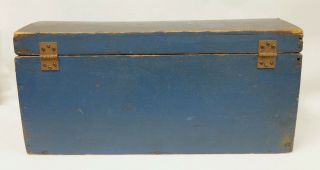 Antique Diminutive Dome Top Pine Blanket Box Chest in Blue Paint 7