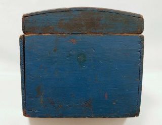 Antique Diminutive Dome Top Pine Blanket Box Chest in Blue Paint 8
