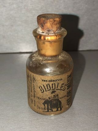 Vintage Biddles Oil Of Musk The 1/2 Oz Paper Lable Antique Bottle Cork