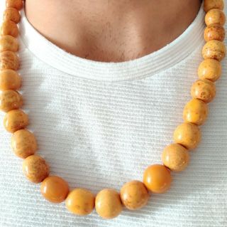 Antique German Pressed Amber Necklace Beads Natural Baltic 77g 8