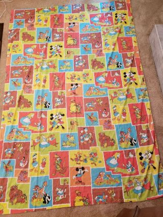 Vtg Rare Walt Disney Productions Twin Flat Bed Sheet Fabric Chip Dale Duck Bambi