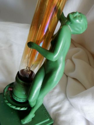 Frankart L206 Art Deco Nude Lady Green Statue Lamp Signed 1928 12