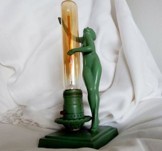 Frankart L206 Art Deco Nude Lady Green Statue Lamp Signed 1928