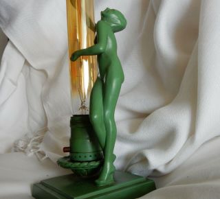 Frankart L206 Art Deco Nude Lady Green Statue Lamp Signed 1928 4
