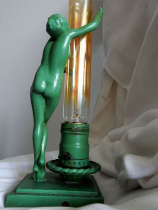 Frankart L206 Art Deco Nude Lady Green Statue Lamp Signed 1928 5