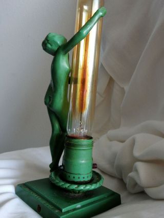 Frankart L206 Art Deco Nude Lady Green Statue Lamp Signed 1928 6