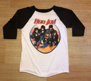 Vintage 80s Bon Jovi T Shirt Slippery When Wet Iron Maiden Raglan