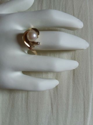 Vintage 10 K Gold Pearl Ring With Accent Diamonds,  Scrap Or Not