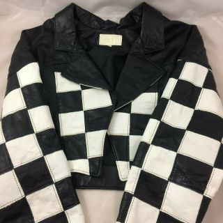 Vtg Cache Black & White Checkered Flag Leather Jacket Large Usa Twins 80 