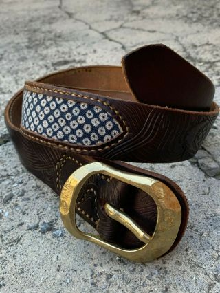 Onkai Vintage Style Custom Made Leather Belt Hand Engraved Size 36 " - Rare