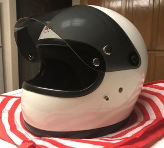 Vtg 1975 Bell Snell Star Ii 2 White 6 3/4” Motorcycle Racing Helmet W Visor