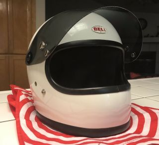 Vtg 1975 BELL SNELL Star II 2 White 6 3/4” Motorcycle Racing Helmet w Visor 3