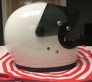 Vtg 1975 BELL SNELL Star II 2 White 6 3/4” Motorcycle Racing Helmet w Visor 4