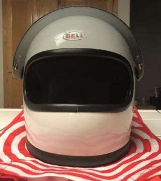 Vtg 1975 BELL SNELL Star II 2 White 6 3/4” Motorcycle Racing Helmet w Visor 7