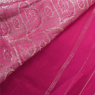 Sanskriti Vintage Pink Heavy Saree Pure Silk Brocade Woven Fabric Sari Blouse Pc 6