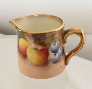 Vintage Royal Worcester Signed Hand Painted Fruit Apples & Cherries Mini Jug