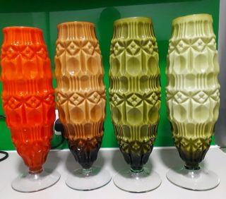 4 X Vintage Empoli Cased Vase Textured Italian Art Glass 60s 70s Mid Century