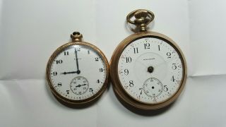 2 Vintage Elgin & Waltham Pocket Watches 10k Gold Filled 17 Jewls Parts Repair
