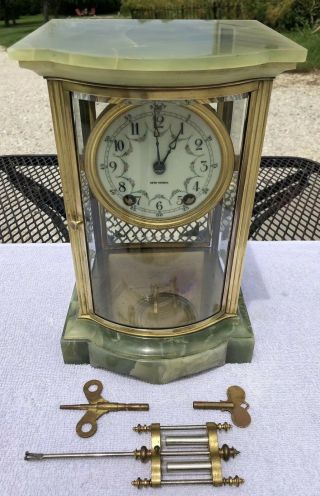 1900’s Antique Seth Thomas Crystal Regulator Mantel Clock In Onyx