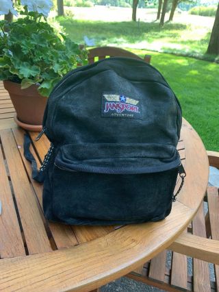 Vintage Jansport Adventure Black All Leather Backpack Suede Small Bag Backpack